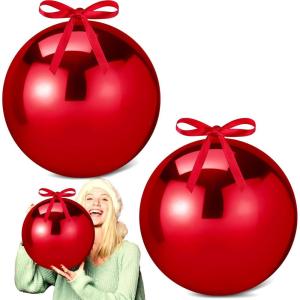 imageZubebe 2 Pcs 8quot Extra Large Size Christmas Hanging Ball Ornaments Oversized Huge Big Xmas Christmas Plastic Balls for Outside Lawn Yard Tree Hanging DecorationsGlitter BlackShiny Red