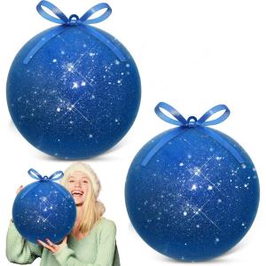 imageZubebe 2 Pcs 8quot Extra Large Size Christmas Hanging Ball Ornaments Oversized Huge Big Xmas Christmas Plastic Balls for Outside Lawn Yard Tree Hanging DecorationsGlitter BlackGlitter Blue