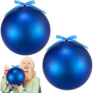 imageZubebe 2 Pcs 8quot Extra Large Size Christmas Hanging Ball Ornaments Oversized Huge Big Xmas Christmas Plastic Balls for Outside Lawn Yard Tree Hanging DecorationsGlitter BlackMatte Blue