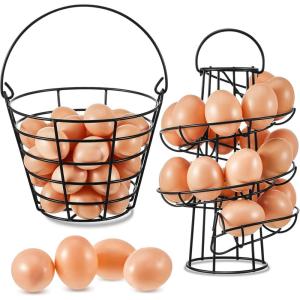 imageZubebe 2 Pcs Egg Basket Storage Spiral Fresh Egg Collecting Holder Countertop Metal Wire Rack Functional Dispenser for Kitchen Display94handle Style94