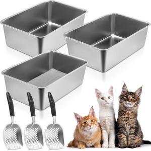 imageZubebe 3 Pack Stainless Steel Cat Litter Box with 3 Pcs Litter Scoop Litter Box Metal Litter Scoops Never Absorbs Odor Rustproof Non Stick Smooth Surface236 x 158 x 79 Inches236 x 158 x 79 Inches