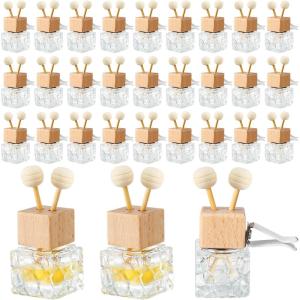 imageZubebe 30 Pack Car Air Freshener Diffuser with Vent Clip Empty Car Diffuser Bottles for Essential Oil Perfume Glass Bottle with Wooden Caps StickSquareClassic