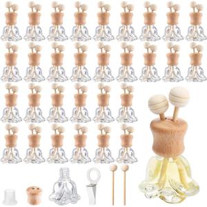 imageZubebe 30 Pack Car Air Freshener Diffuser with Vent Clip Empty Car Diffuser Bottles for Essential Oil Perfume Glass Bottle with Wooden Caps StickSquareFlower