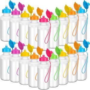 imageZubebe 36 Pcs Sport Water Bottles Bulk 21 oz Squeeze Reusable Bpafree Plastic Water Bottle with Nylon Strap Leak Proof Blank DIY Cup for Travel Hiking Cycling Sport Event Team GiftMix Color