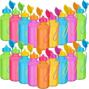 imageZubebe 36 Pcs Sport Water Bottles Bulk 21 oz Squeeze Reusable Bpafree Plastic Water Bottle with Nylon Strap Leak Proof Blank DIY Cup for Travel Hiking Cycling Sport Event Team GiftRainbow Color