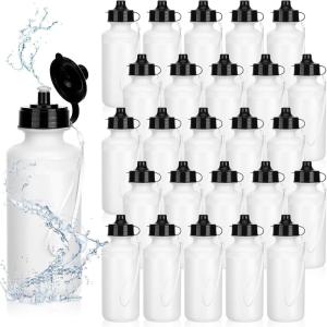 imageZubebe 36 Pcs Sport Water Bottles Bulk 21 oz Squeeze Reusable Bpafree Plastic Water Bottle with Nylon Strap Leak Proof Blank DIY Cup for Travel Hiking Cycling Sport Event Team GiftWhite