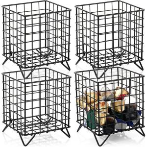 imageZubebe 4 Pcs Coffee Pod Holder Large Capacity Coffee Pod Basket Wire Organizer Capsule Cages Metal Storage Capsule Basket 53 x 53 x 63 In Black