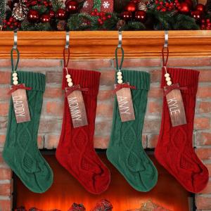 imageZubebe 4 Sets 18 in Knitted Christmas Stockings Kit Metal Stocking Holder and Name Tags Large Knit Xmas Stocking with Marker Pen for Family Holiday Xmas Party Fireplace Mantel Decor RedRed  Green
