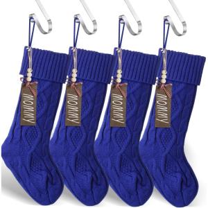 imageZubebe 4 Sets 18 in Knitted Christmas Stockings Kit Metal Stocking Holder and Name Tags Large Knit Xmas Stocking with Marker Pen for Family Holiday Xmas Party Fireplace Mantel Decor RedBlue