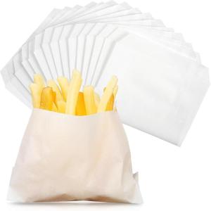 imageZubebe 400 Packs French Fry Bags Grease Resistant Paper for French Fry Disposable Hash Fries Bag Bakery Cookies Candy SnacksWhite47 x 45 InchWhite