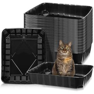 imageZubebe 50 Pack Disposable Cat Litter Box for Cats Large Disposable Kitty Litter Tray Boxes 1969 x 1575 x 394 Inches Plastic Pets Pan Standard for Indoor Home Travel PortableBlackBlack