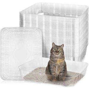 imageZubebe 50 Pack Disposable Cat Litter Box for Cats Large Disposable Kitty Litter Tray Boxes 1969 x 1575 x 394 Inches Plastic Pets Pan Standard for Indoor Home Travel PortableBlackClear