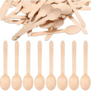 imageZubebe 500 Pack Wooden Spoons Disposable 63 Inch Wooden Plain Cutlery Spoons for Eating Soup Coffee Chocolate Ice Cream Cake Dessert Party Small Utensils