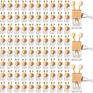 imageZubebe 60 Pcs Car Diffuser Bottles Empty Bulk Vent Clip Car Air Freshener Diffuser for Essential Oil Perfume Glass Bottle with Wooden Caps Stick Fragrance Ornament ClearColorless
