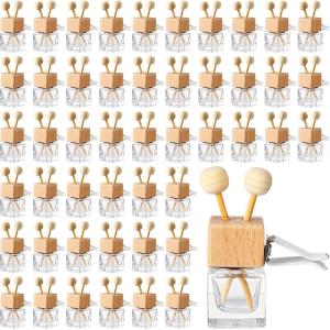 imageZubebe 60 Pcs Car Diffuser Bottles Empty Bulk Vent Clip Car Air Freshener Diffuser for Essential Oil Perfume Glass Bottle with Wooden Caps Stick Fragrance Ornament ClearClear