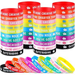 imageZubebe 60 Pcs Student Motivational Quote Silicone Wristbands Colored Inspirational Bracelets for Kids School Gifts