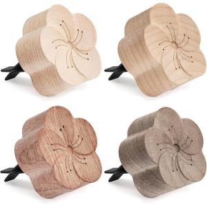 imageZubebe Aroma Wood Essential Oil Diffuser 4 Packs Minimalistic Decor Car Air Freshener Flower Diffuser with Aromatherapy Clip for Car Office Bedroom