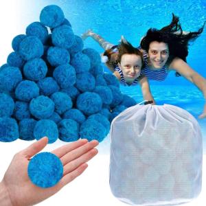 imageZubebe Pool Filter Media Balls Fiber Filter Media for Swimming Pool Sand Filters and Bath Center Bathtubs Spas Aquarium and Grime Cleaning Scum 77 lbs WhiteBlue