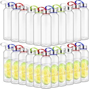 imageZubebe Reusable Clear Water Bottles Bulk with Stainless Steel Leak Proof Lids Acrylic Sports Bottles with Nylon Carrying Strap for Party Gift Water Milk Smoothie Juice Beverage17 oz