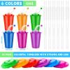 imageZubebe 48 Pcs Neon Straws Cups 12 oz Colorful Neon Cups with Sipper and Lids Plastic Favor Reusable Straw for Birthday Party Events Supplies 6 Colors48