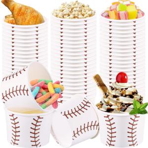 image200 Pieces Baseball Party Snack Bowl Ice Cream Bowls 9 oz Soup Cup Baseball Serving Dishes for Parties Disposable Paper Food Tasting Cups Baseball Party Supplies Game Day Decorations Dessert Cups
