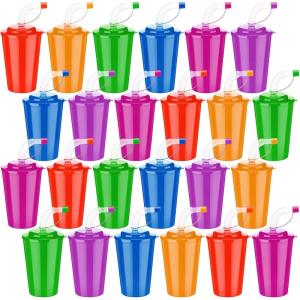 imageZubebe 48 Pcs Neon Straws Cups 12 oz Colorful Neon Cups with Sipper and Lids Plastic Favor Reusable Straw for Birthday Party Events Supplies 6 Colors24