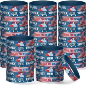 imageZubebe 80 Pcs Veterans Wristband Bracelets Rubber American Flag Bracelets Bulk Military Silicone Wristband for Men Women Veteran Memorial Day Army Sport Fan Accessories Gift Party80