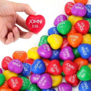 imageZubebe 24 Pcs Christian Heart Stress Balls Bulk John 3 16 Jesus Loves You Foam Squeeze Balls Religious Gifts for Sunday School Church Baptism First Communion Easter Vbs Party Favors RedMulticolor