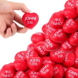 imageZubebe 48 Pcs Christian Heart Stress Balls Bulk John 3 16 Jesus Loves You Foam Squeeze Balls Religious Gifts for Sunday School Church Baptism First Communion Easter Vbs Party Favors MulticolorRed
