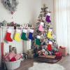 imageZubebe 60 Pcs Felt Christmas Stockings 15 Inch Party Favors Stockings Xmas Decoration Stockings Rustic Christmas Santa Stockings for Christmas Holidays Anniversaries Home Bedroom Green TrimMix Color