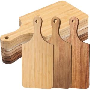 imageZubebe 12 Pcs 11 x 5 Bulk Cutting Board Bamboo Wood Acacia Wood Walnut Chopping Board with Handle Laser Engraving Kitchen Serving Board Charcuterie Board for Thanksgiving Housewarming Gift