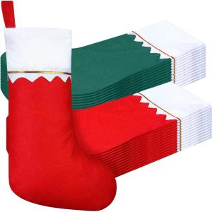 imageZubebe 24 Pcs Felt Christmas Stockings 15 Inch Party Favors Stockings Xmas Decoration Stockings Rustic Christmas Santa Stockings for Christmas Holidays Home DecorationsRedRed  Green
