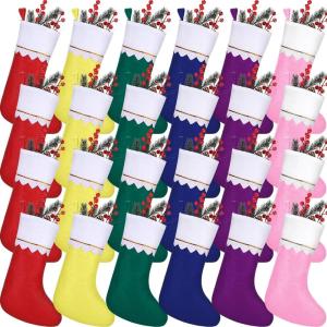 imageZubebe 24 Pcs Felt Christmas Stockings 15 Inch Party Favors Stockings Xmas Decoration Stockings Rustic Christmas Santa Stockings for Christmas Holidays Home DecorationsRedMulticolor