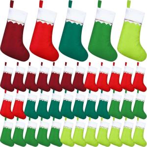 imageZubebe 36 Pcs 15 Inch Felt Christmas Stockings Stockings Xmas Decoration Stockings Rustic Christmas Santa Stockings for Christmas Party Favors Home DecorGreen ClassicGreen and Red
