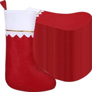 imageZubebe 48 Pcs Felt Christmas Stockings 15 Inch Christmas Stockings Xmas Decoration Stockings Rustic Christmas Santa Stockings for Christmas Holidays Bedroom Home Decorations RedDark Red