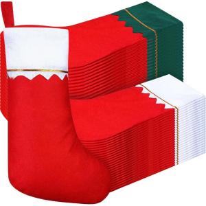 imageZubebe 48 Pcs Felt Christmas Stockings 15 Inch Christmas Stockings Xmas Decoration Stockings Rustic Christmas Santa Stockings for Christmas Holidays Bedroom Home Decorations RedRed  Red Green Edge