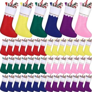 imageZubebe 48 Pcs Felt Christmas Stockings 15 Inch Christmas Stockings Xmas Decoration Stockings Rustic Christmas Santa Stockings for Christmas Holidays Bedroom Home Decorations RedMulti Color
