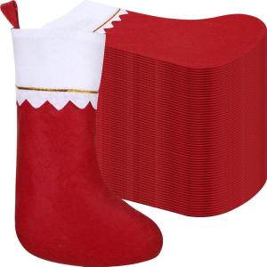 imageZubebe 60 Pcs Felt Christmas Stockings 15 Inch Party Favors Stockings Xmas Decoration Stockings Rustic Christmas Santa Stockings for Christmas Holidays Anniversaries Home Bedroom Green TrimDark Red