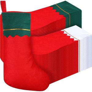 imageZubebe 60 Pcs Felt Christmas Stockings 15 Inch Party Favors Stockings Xmas Decoration Stockings Rustic Christmas Santa Stockings for Christmas Holidays Anniversaries Home Bedroom Green TrimGreen Trim  White Trim
