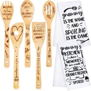 imageZubebe 7 Pieces Grammy Gifts Set Including 2 Pieces Grammy Kitchen Towels Grammy Dish Towels and 5 Pieces Bamboo Utensils for Mothers Day Grammy Birthday Grandparents Day