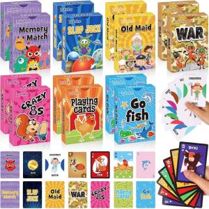imageZubebe 14 Pack Kids Card Games Gifts Bulk Classic Playing Card Game Set for Kids Includes Go Fish Old Maid Crazy Eights Memory Match Slap Jack Playing Toy for Party Favors VividVivid
