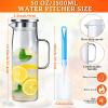 image4 Pieces 50 Oz 1500 ml Glass Pitcher with Lid and Handle Water Pitcher Borosilicate Glass Carafe Glass Jug Orange Juice Container with Brush for Iced Beverage Ice Tea Hot Cold Coffee Fridge Kitchen