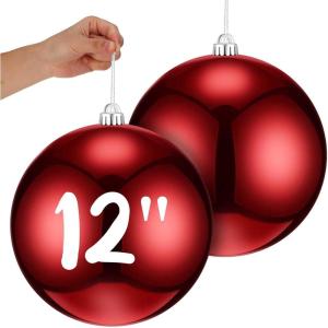 imageZubebe 2 Pcs 12 Inch Extra Large Outdoor Red Christmas Balls Ornaments Oversized Jumbo Christmas Ornaments Shatterproof Xmas Tree Hanging Decorations for Outside Lawn Yard Outdoor Indoor Home