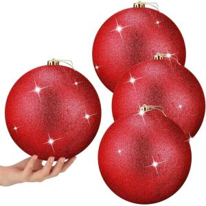 imageZubebe 4 Pcs Extra Large Christmas Ball Ornaments Glitter 8 200 Mm Giant Oversized Plastic Xmas Ball Big Hanging Christmas Tree Ornaments for Holiday Party Outdoor DecorSequin RedSequin Red