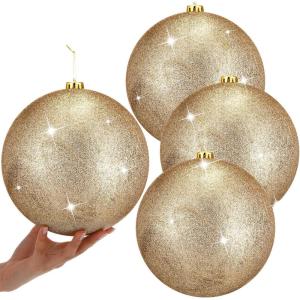 imageZubebe 4 Pcs Extra Large Christmas Ball Ornaments Glitter 8 200 Mm Giant Oversized Plastic Xmas Ball Big Hanging Christmas Tree Ornaments for Holiday Party Outdoor DecorSequin RedGlitter Champagne Gold