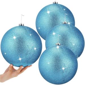 imageZubebe 4 Pcs Extra Large Christmas Ball Ornaments Glitter 8 200 Mm Giant Oversized Plastic Xmas Ball Big Hanging Christmas Tree Ornaments for Holiday Party Outdoor DecorSequin RedGlitter Light Blue
