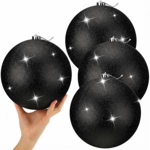 imageZubebe 4 Pcs Extra Large Christmas Ball Ornaments Glitter 8 200 Mm Giant Oversized Plastic Xmas Ball Big Hanging Christmas Tree Ornaments for Holiday Party Outdoor DecorSequin RedGlitter Black