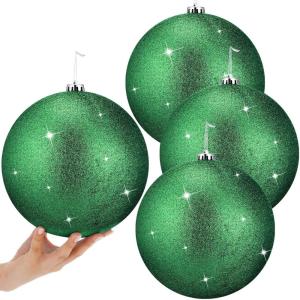 imageZubebe 4 Pcs Extra Large Christmas Ball Ornaments Glitter 8 200 Mm Giant Oversized Plastic Xmas Ball Big Hanging Christmas Tree Ornaments for Holiday Party Outdoor DecorSequin RedShiny Green