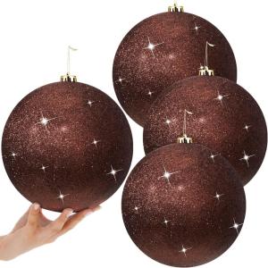 imageZubebe 4 Pcs Extra Large Christmas Ball Ornaments Glitter 8 200 Mm Giant Oversized Plastic Xmas Ball Big Hanging Christmas Tree Ornaments for Holiday Party Outdoor DecorSequin RedShiny Brown