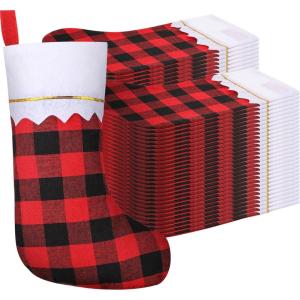 imageZubebe 60 Pcs Felt Christmas Stockings 15 Inch Party Favors Stockings Xmas Decoration Stockings Rustic Christmas Santa Stockings for Christmas Holidays Anniversaries Home Bedroom SnowflakePlaid